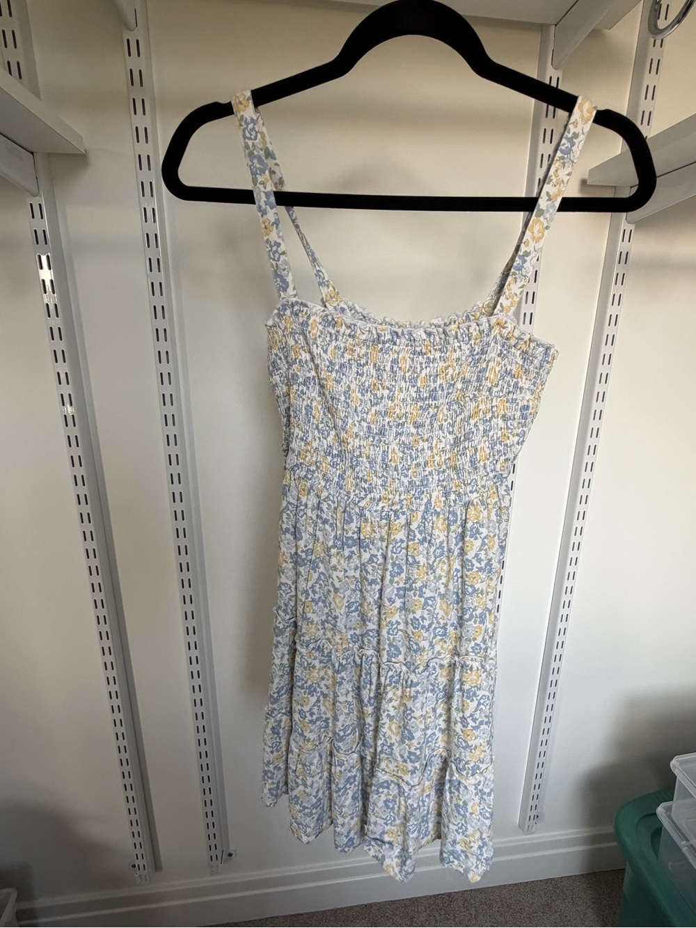 Hollister Light Blue & Yellow Floral Smocked Mini Dress